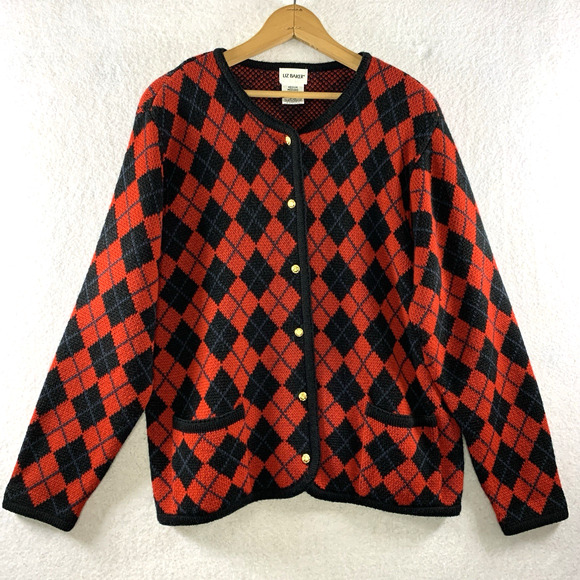 Liz Baker Sweaters - Vintage Womens Argyle Button Cardigan Sweater Sz M Old Money Ivy League Academia